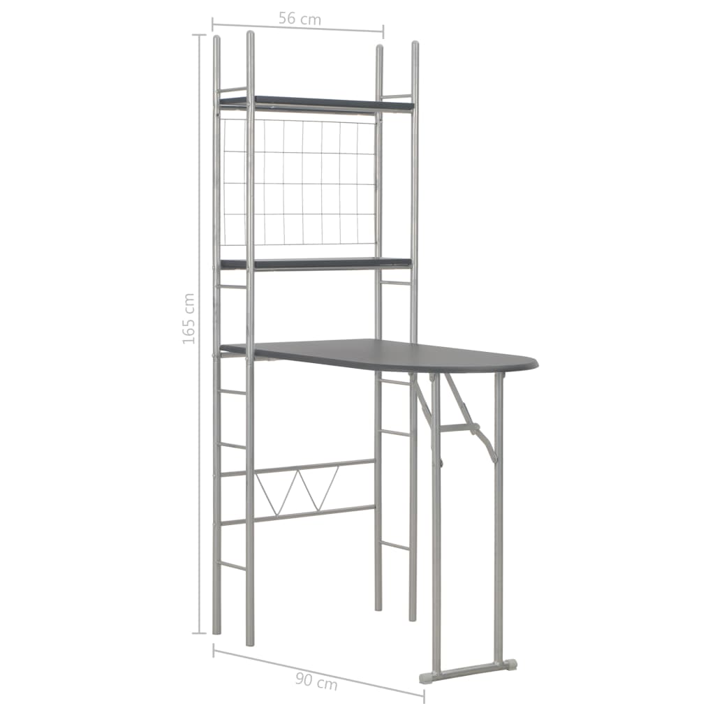 Juego de comedor plegable con estante 3 pzas MDF y acero negro