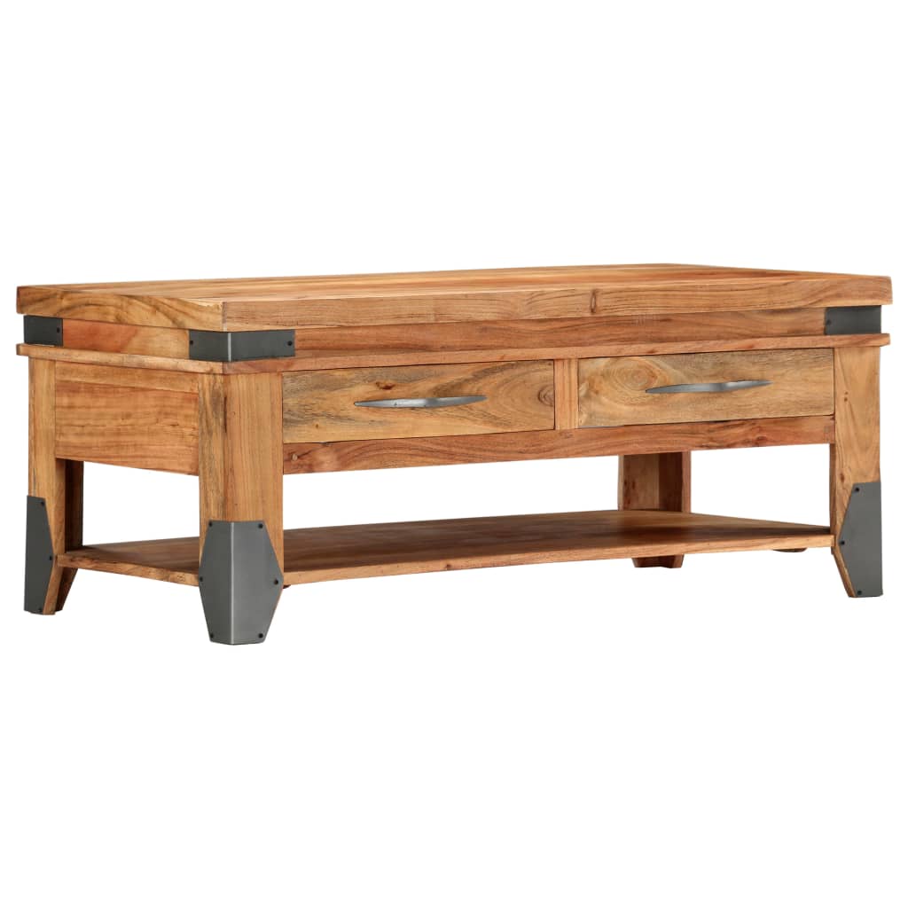 Mesa de centro de madera maciza de acacia 110x52x45 cm