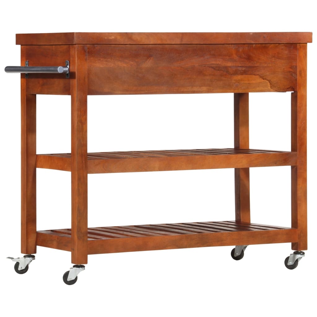 Carrito de cocina de madera maciza de acacia 100x48x89 cm