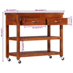 Carrito de cocina de madera maciza de acacia 100x48x89 cm