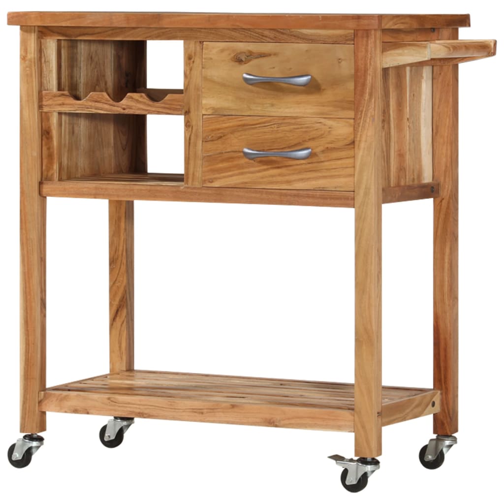 Carrito de cocina de madera maciza de acacia 100x48x89 cm