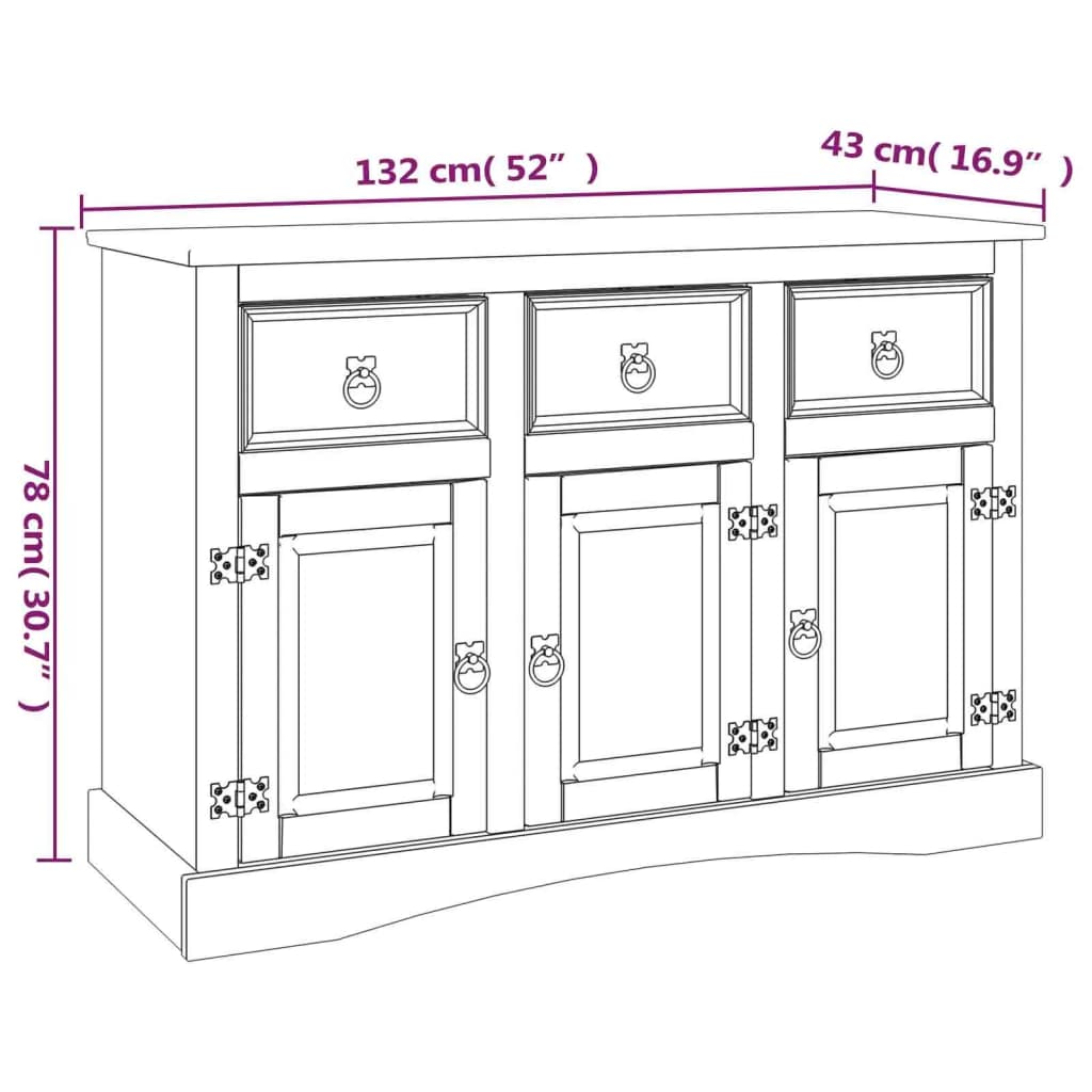 Aparador Corona Range de pino mexicano blanco 132x43x78 cm