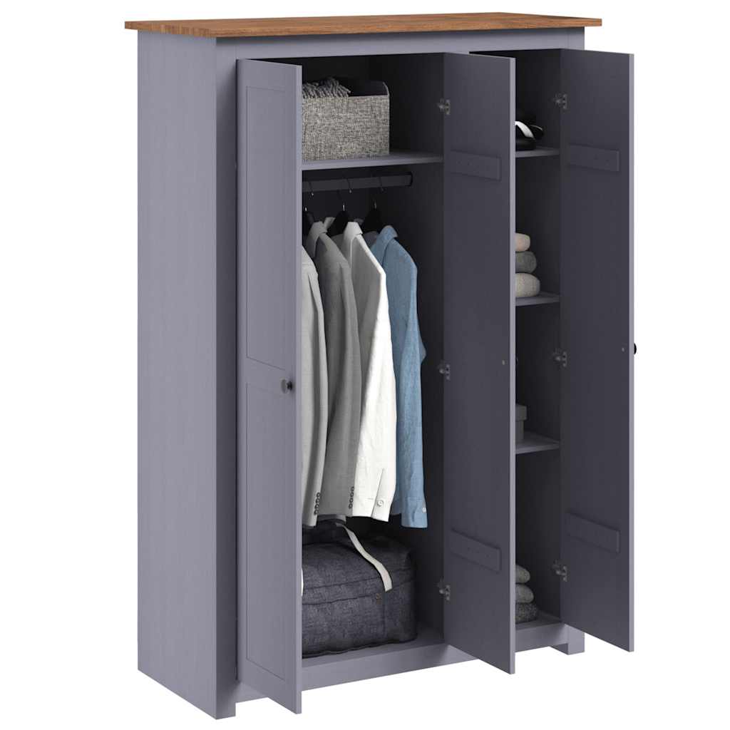 Armario 3 puertas madera pino Panamá Range gris 118x50x171,5cm
