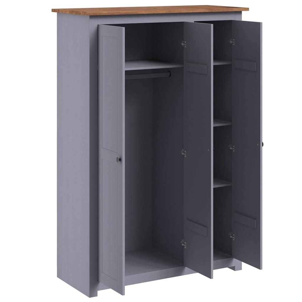 Armario 3 puertas madera pino Panamá Range gris 118x50x171,5cm
