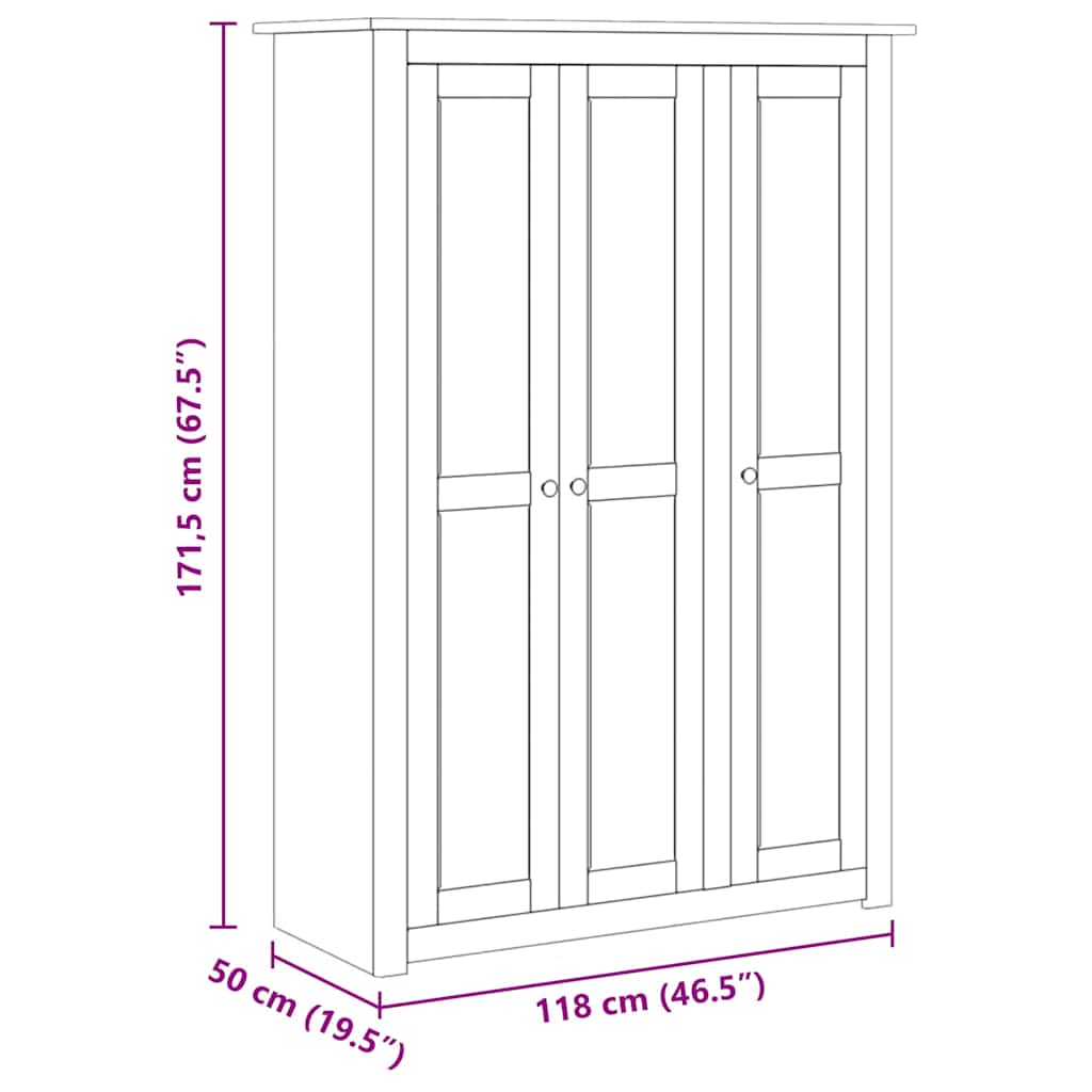 Armario 3 puertas madera pino Panamá Range gris 118x50x171,5cm