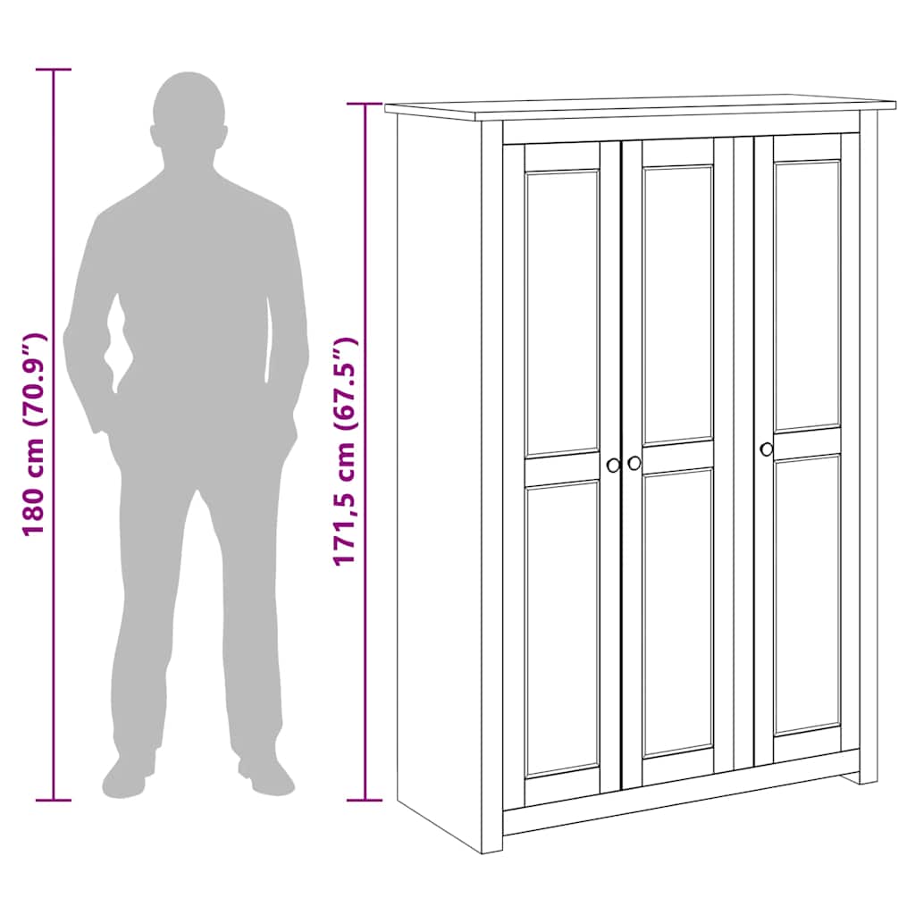 Armario 3 puertas madera pino Panamá Range gris 118x50x171,5cm
