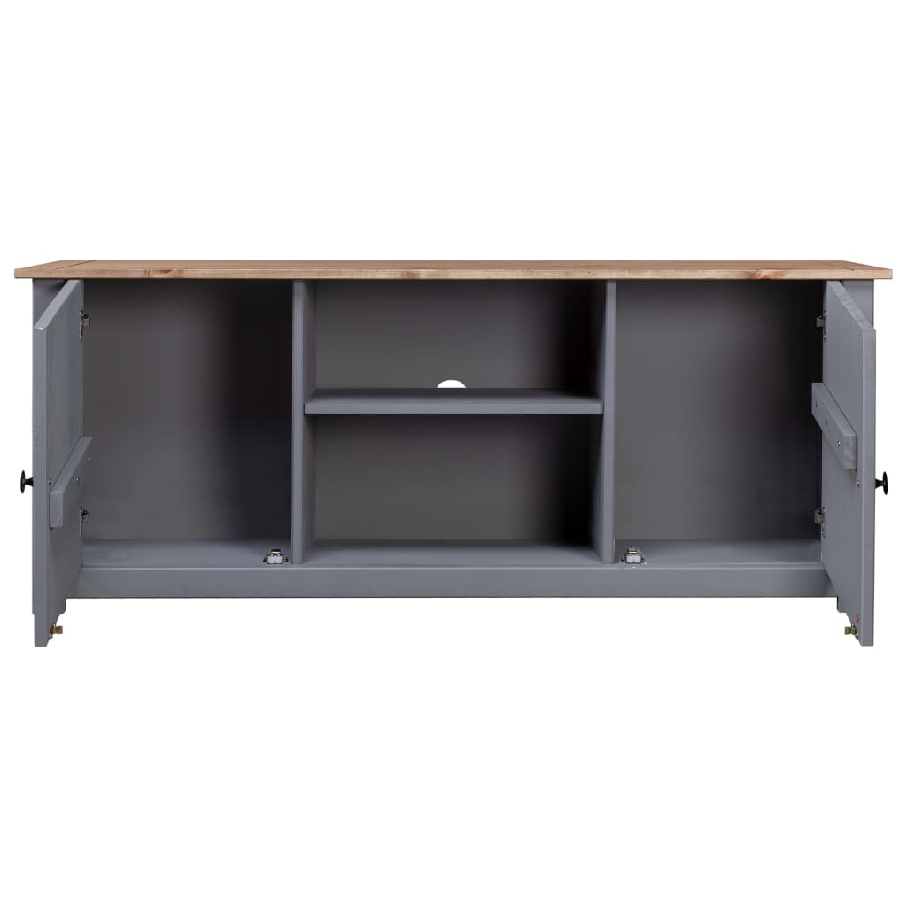 Mueble de TV madera maciza pino estilo Panamá gris 120x40x50 cm