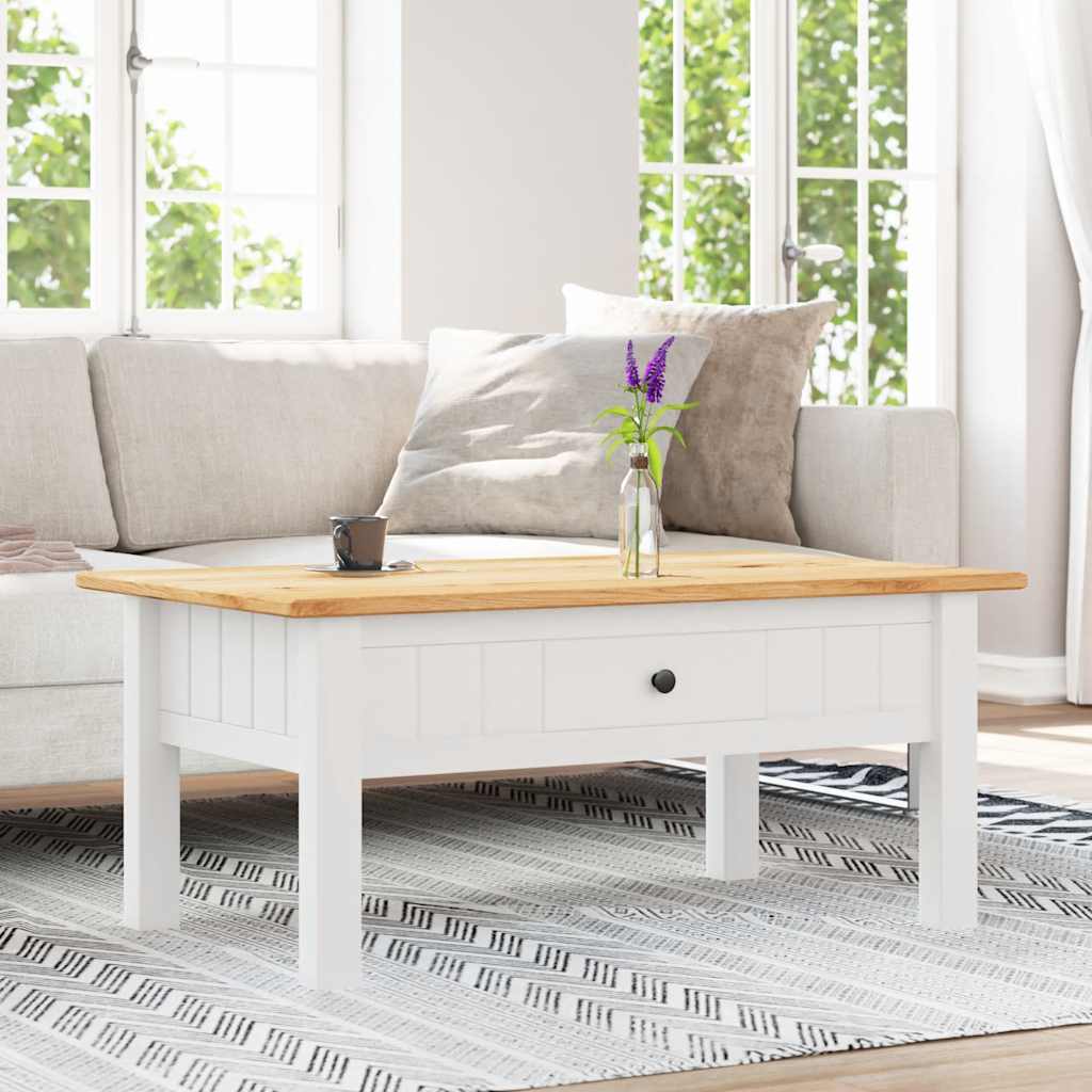 Mesa de centro madera de pino estilo Panamá blanco 100x60x43,5 cm
