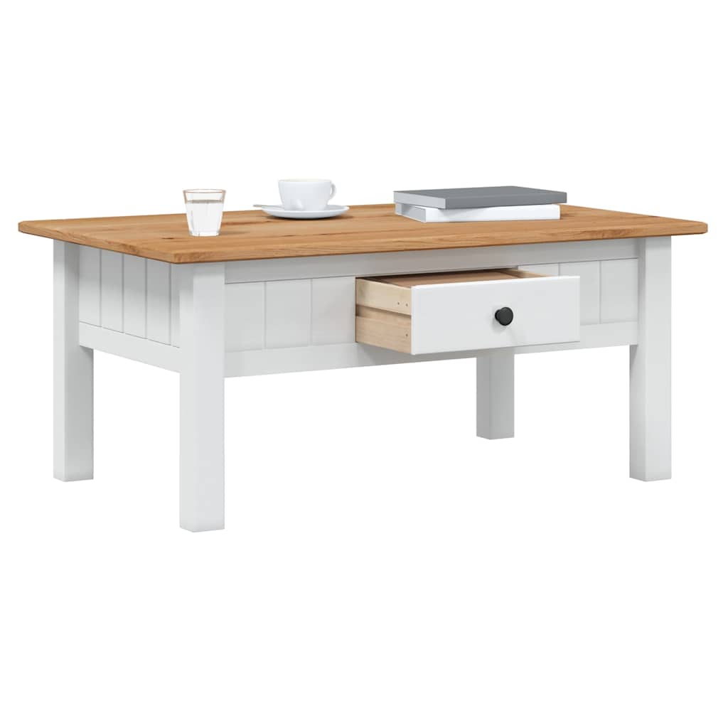 Mesa de centro madera de pino estilo Panamá blanco 100x60x43,5 cm