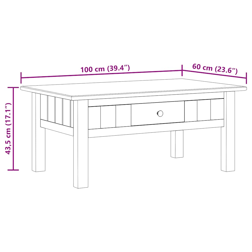 Mesa de centro madera de pino estilo Panamá blanco 100x60x43,5 cm