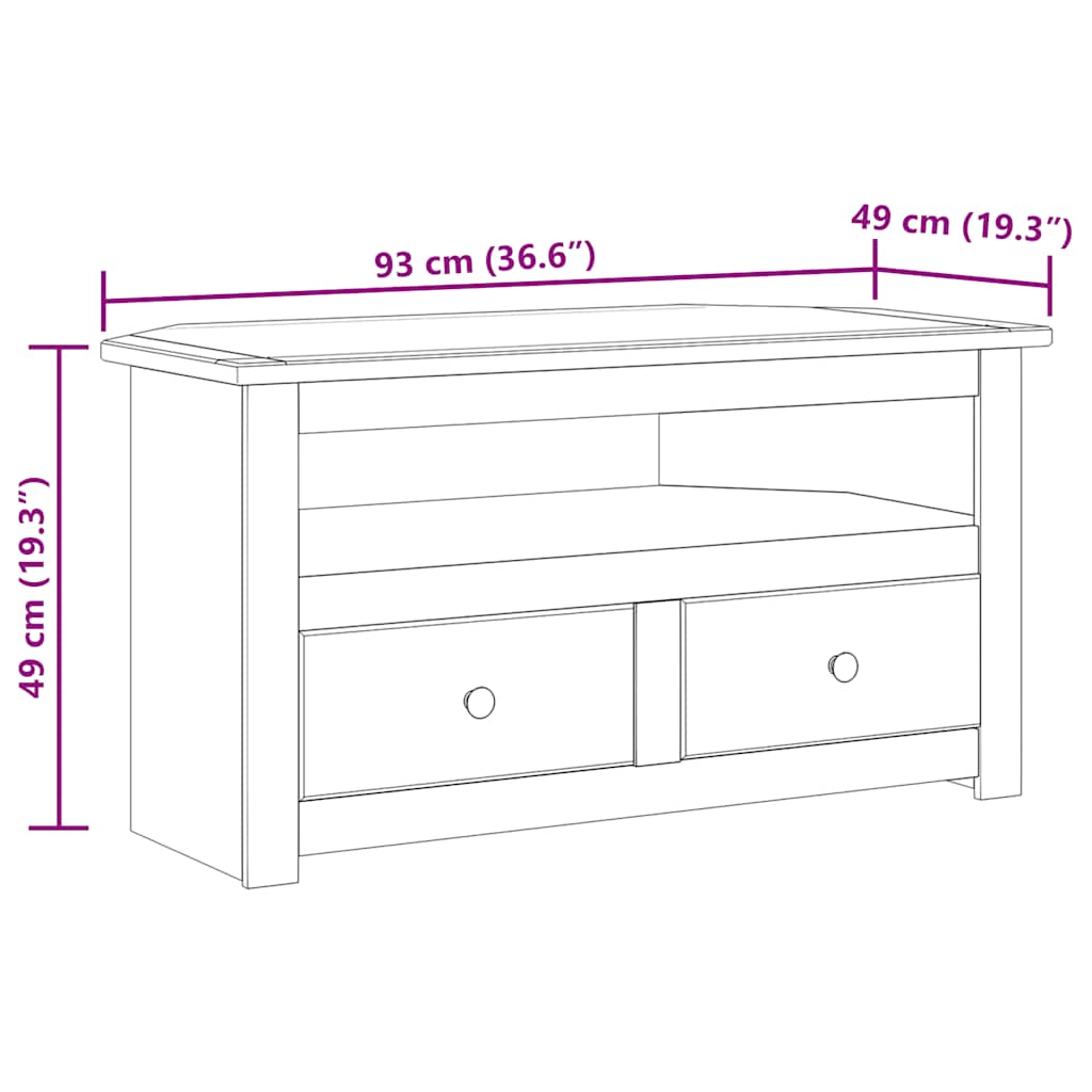 Mueble esquinero de TV madera de pino estilo Panamá 93x49x49 cm