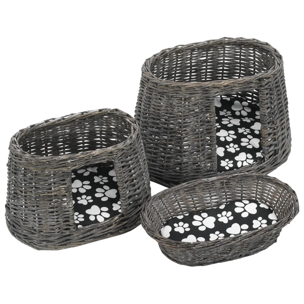 Cestas de gatos 3 uds con cojines sauce natural gris 47x34x60cm