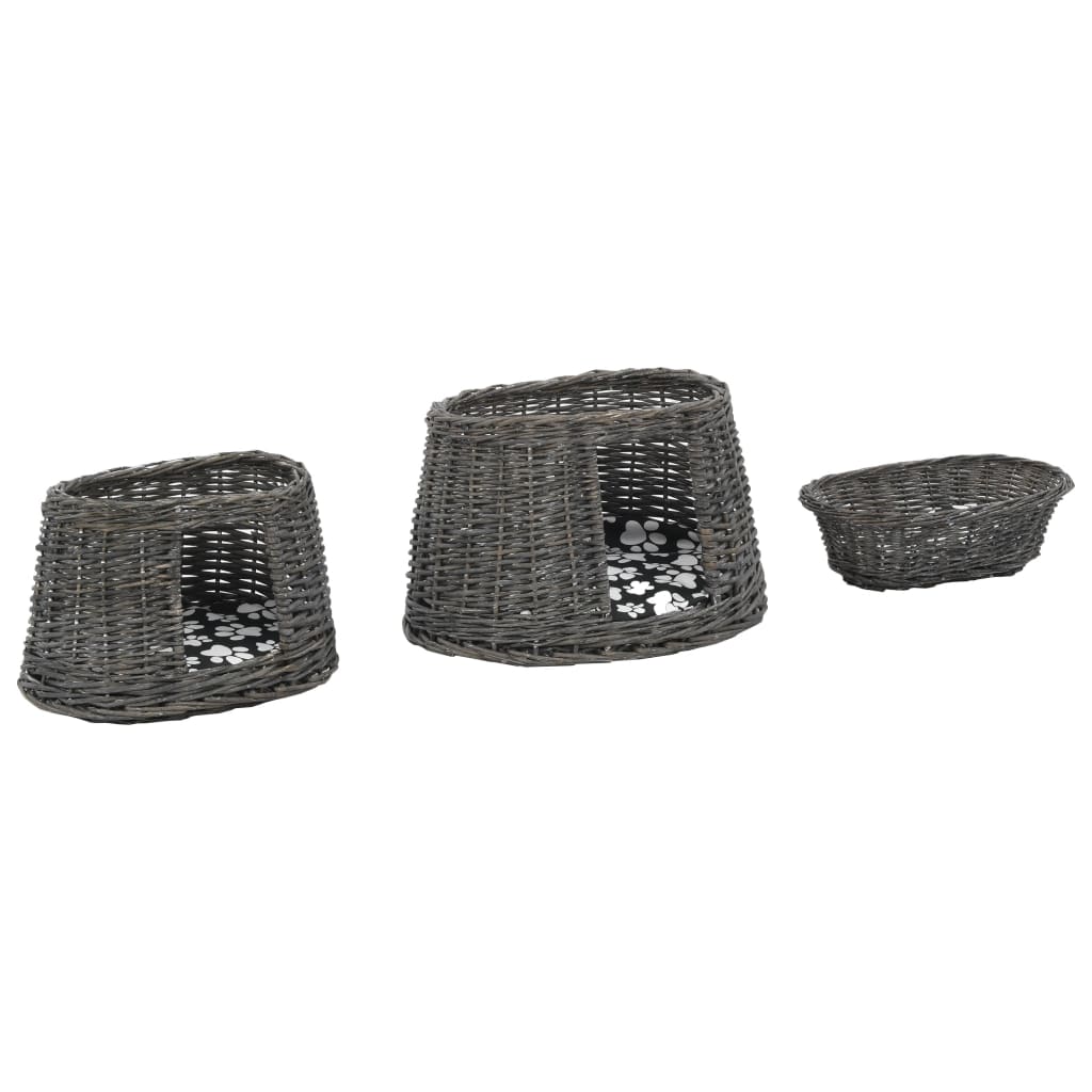 Cestas de gatos 3 uds con cojines sauce natural gris 47x34x60cm