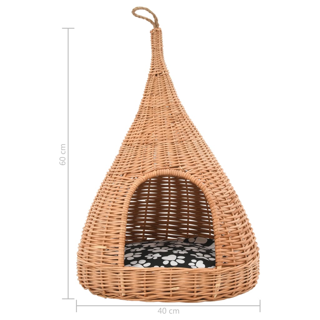 Casa para gatos con cojín y forma de tipi sauce natural 40x60cm