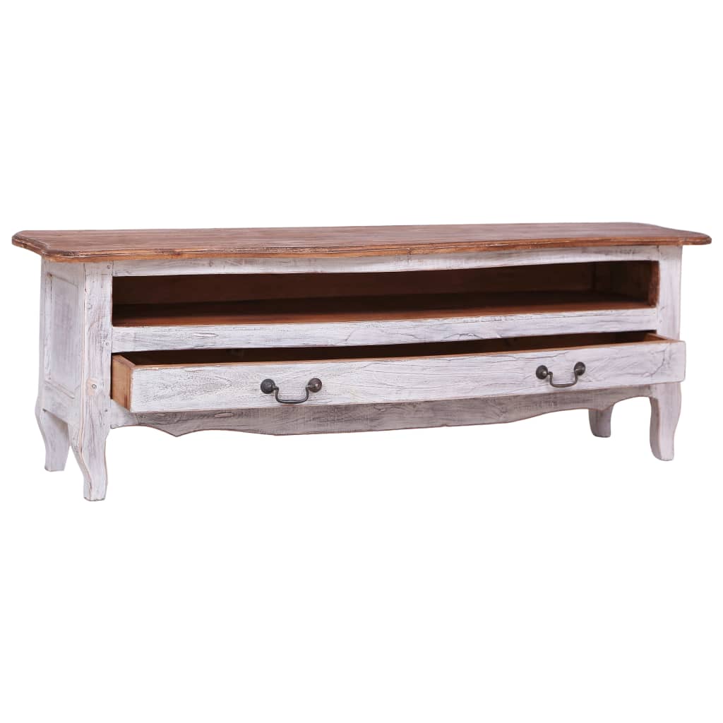 Mueble de TV madera maciza de caoba blanco 120x30x40 cm