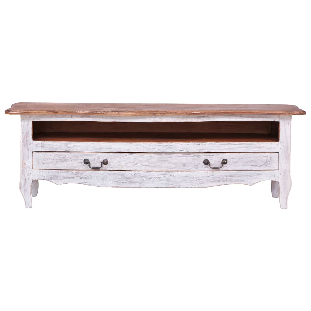Mueble de TV madera maciza de caoba blanco 120x30x40 cm
