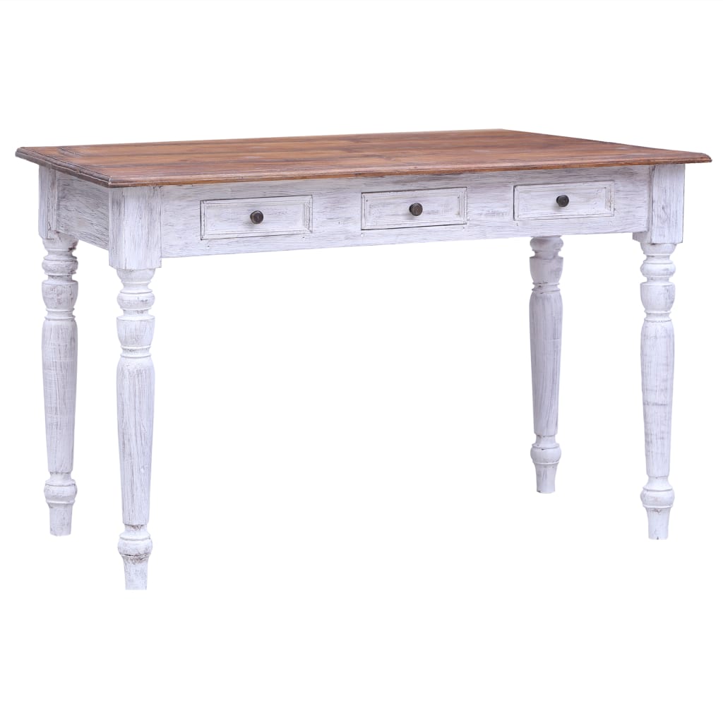 Escritorio con cajones madera maciza caoba blanco 117x57x75 cm