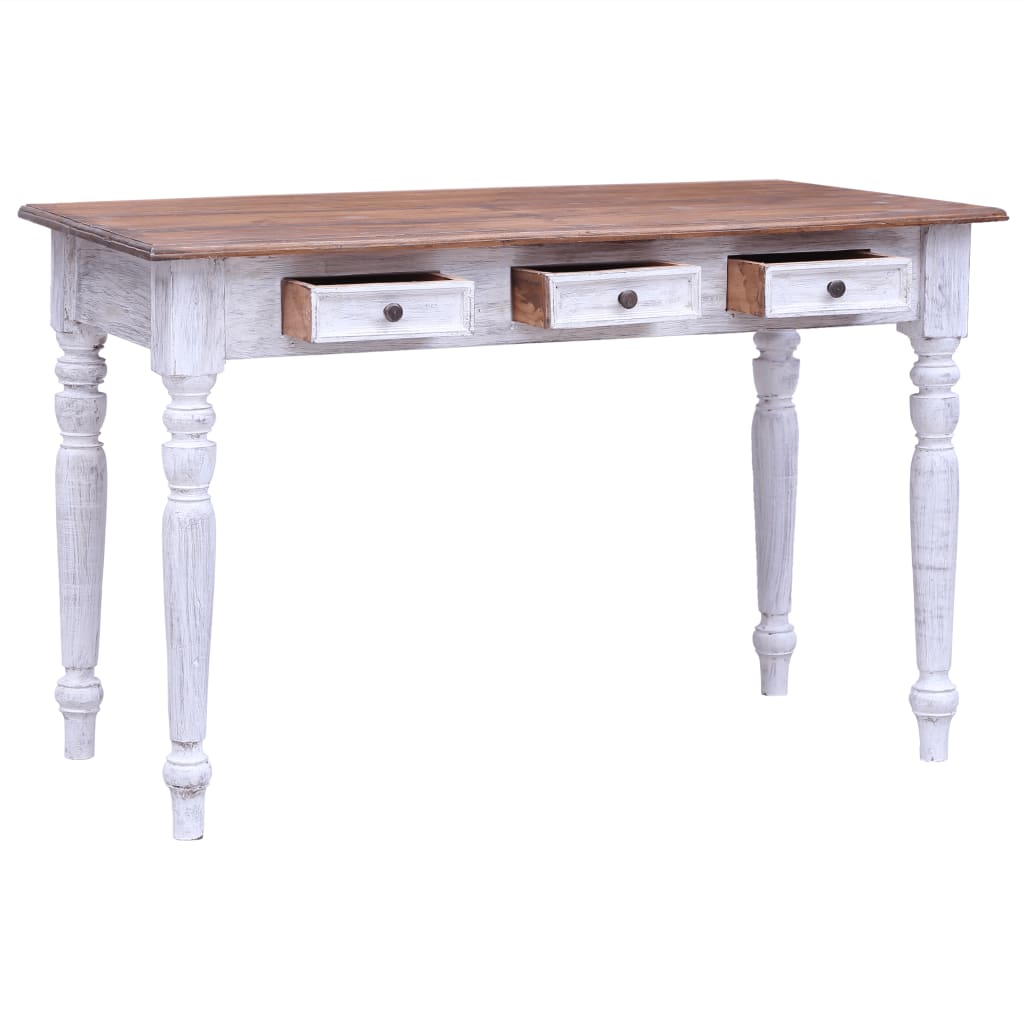 Escritorio con cajones madera maciza caoba blanco 117x57x75 cm