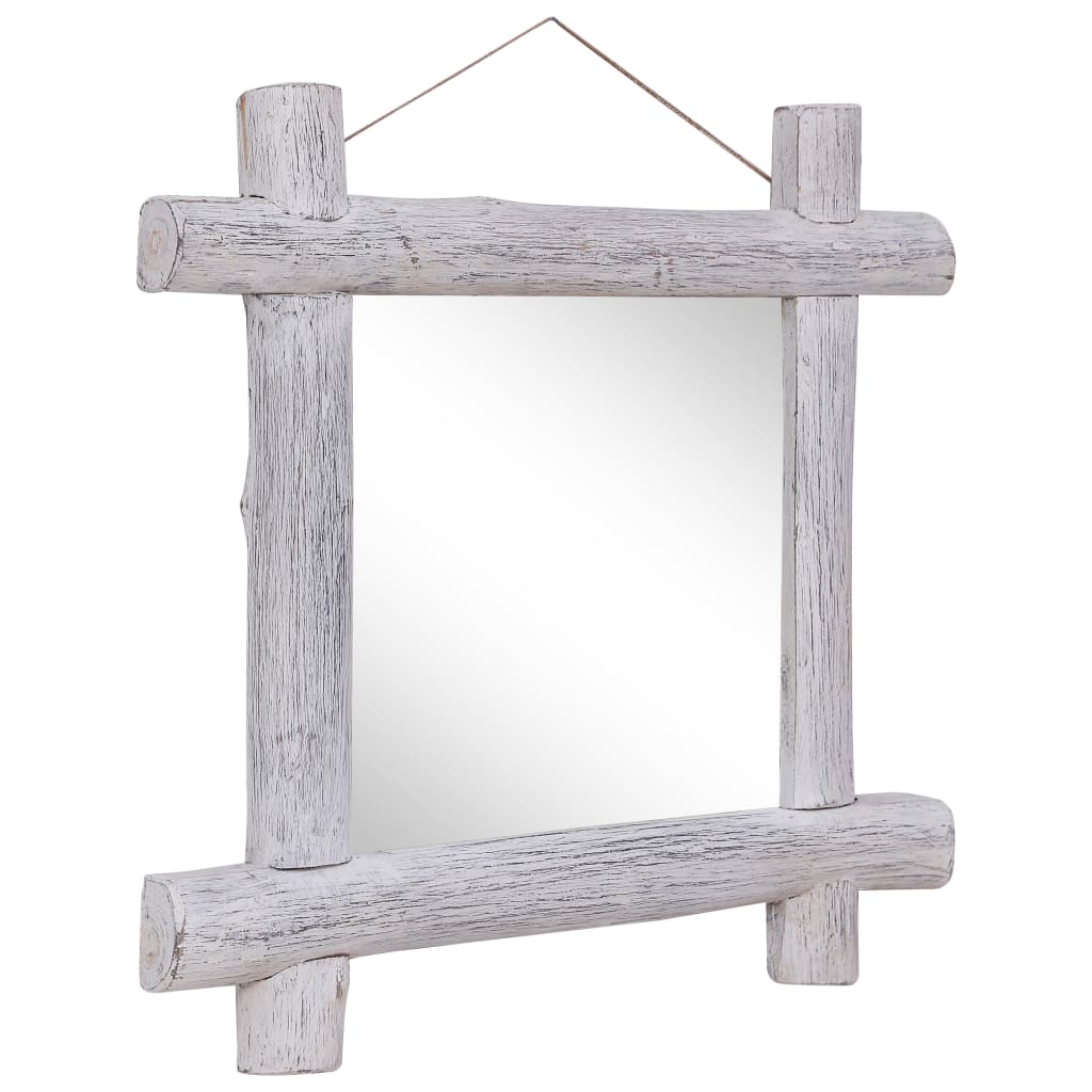 Espejo de troncos de madera maciza reciclada blanca 70x70 cm