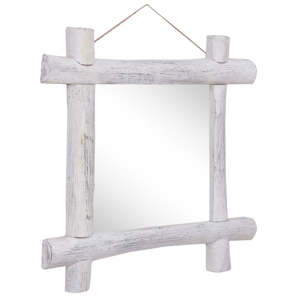 Espejo de troncos de madera maciza reciclada blanca 70x70 cm