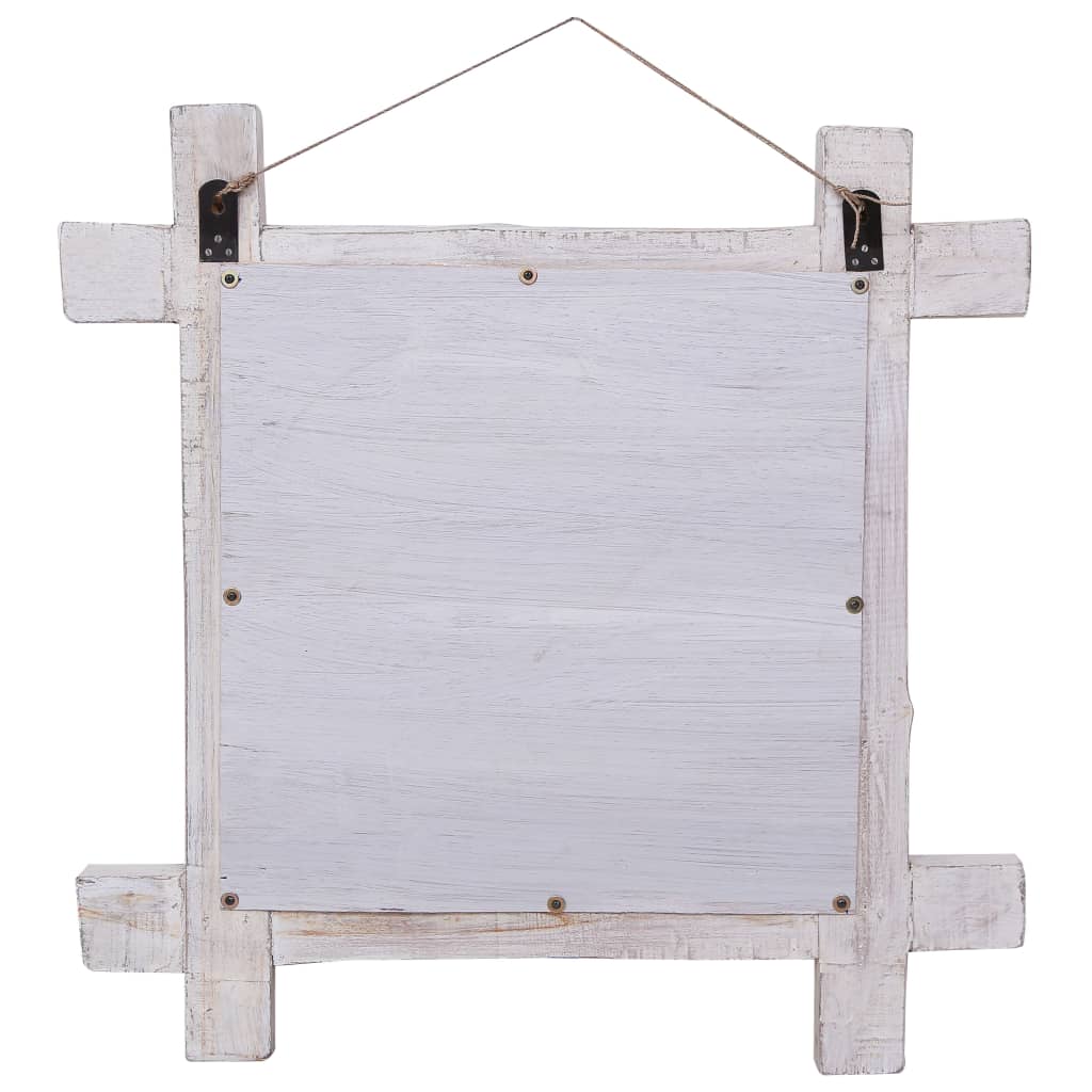 Espejo de troncos de madera maciza reciclada blanca 70x70 cm