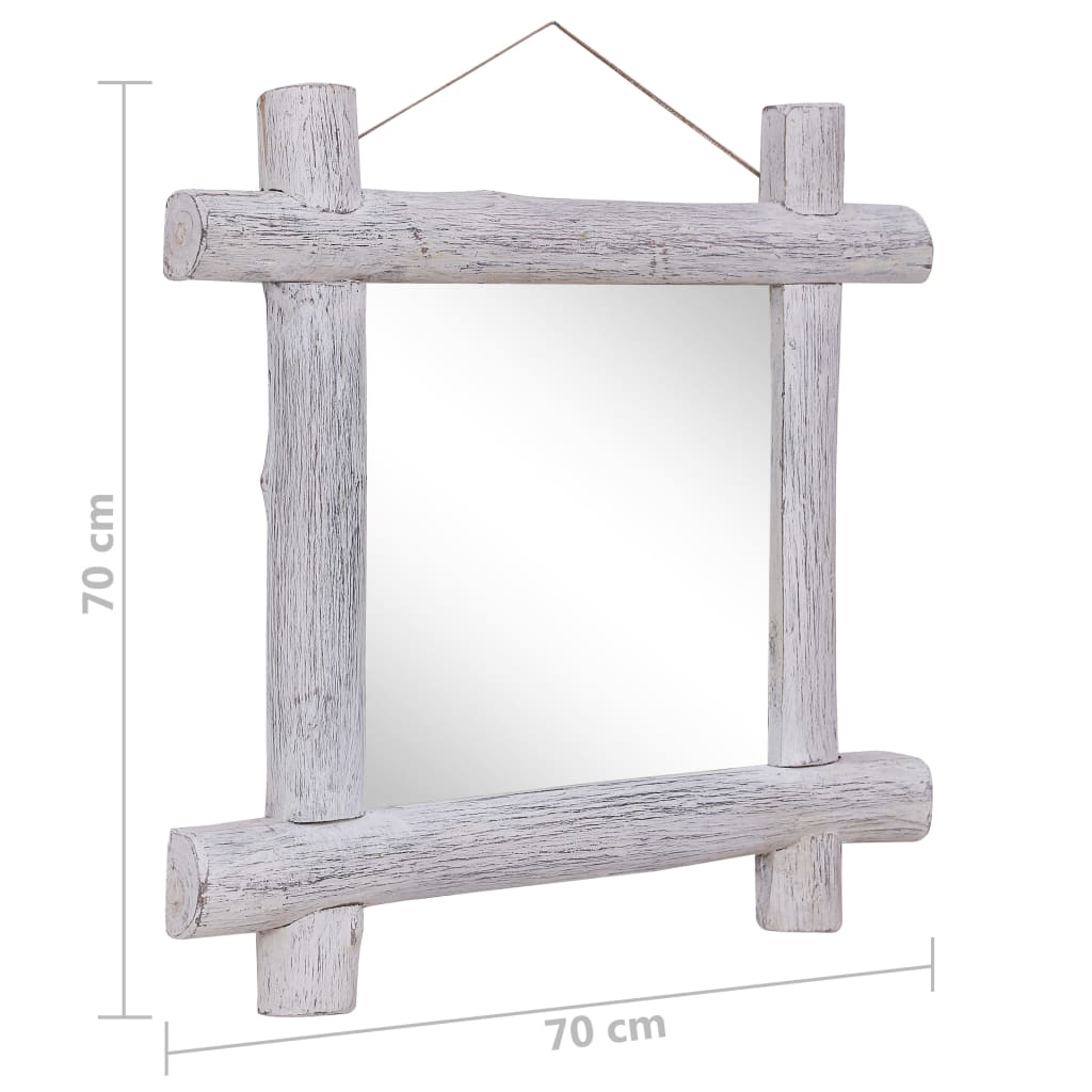 Espejo de troncos de madera maciza reciclada blanca 70x70 cm