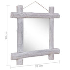 Espejo de troncos de madera maciza reciclada blanca 70x70 cm