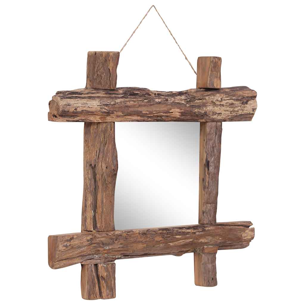 Espejo de troncos de madera reciclada de teca natural 50x50 cm