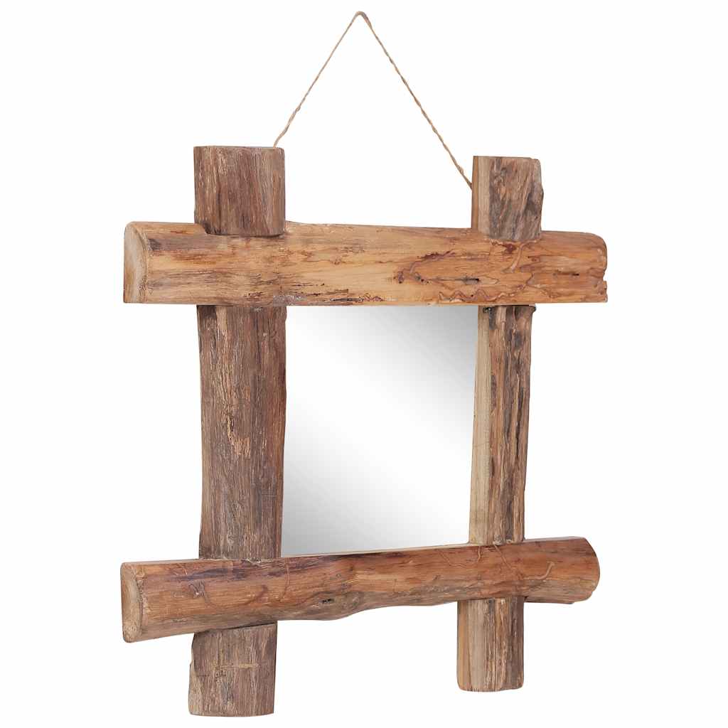 Espejo de troncos de madera reciclada de teca natural 50x50 cm