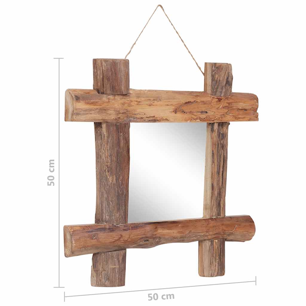 Espejo de troncos de madera reciclada de teca natural 50x50 cm