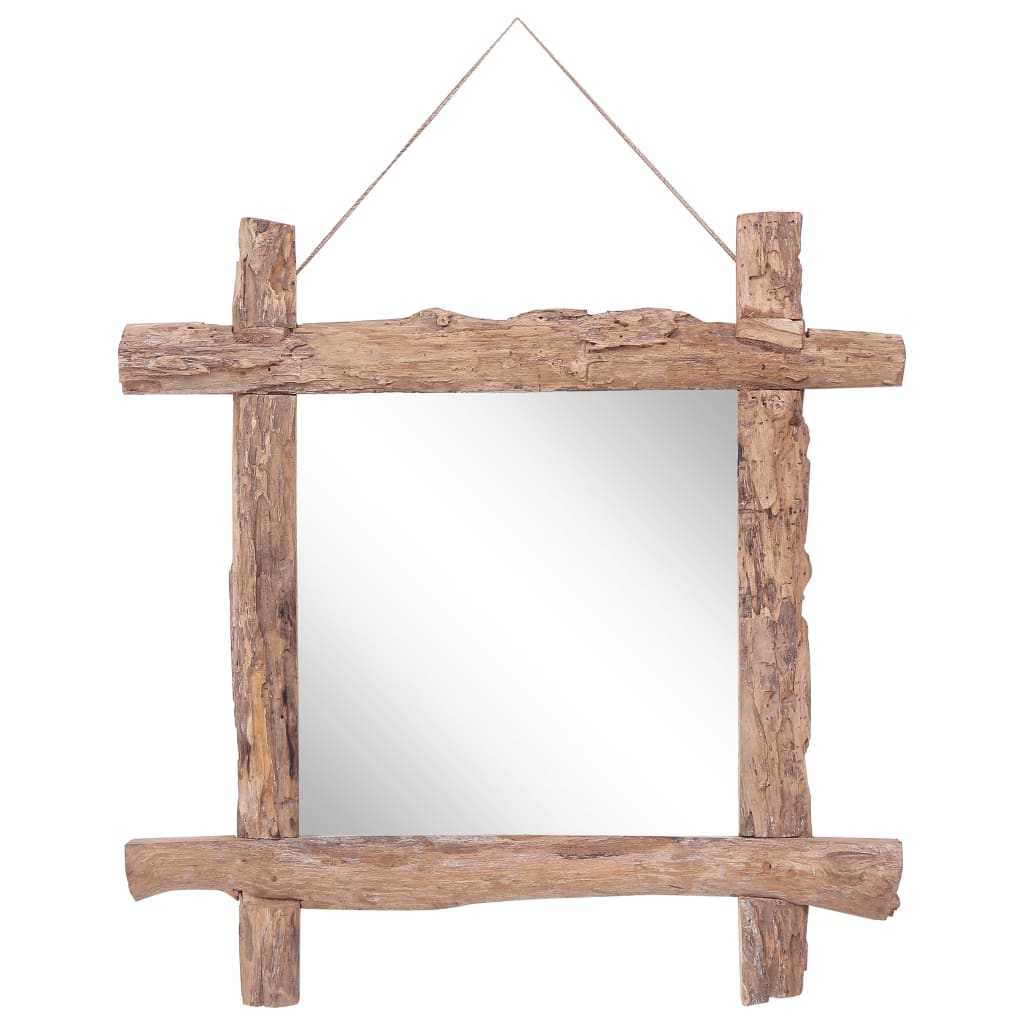 Espejo de troncos de madera reciclada de teca natural 50x50 cm