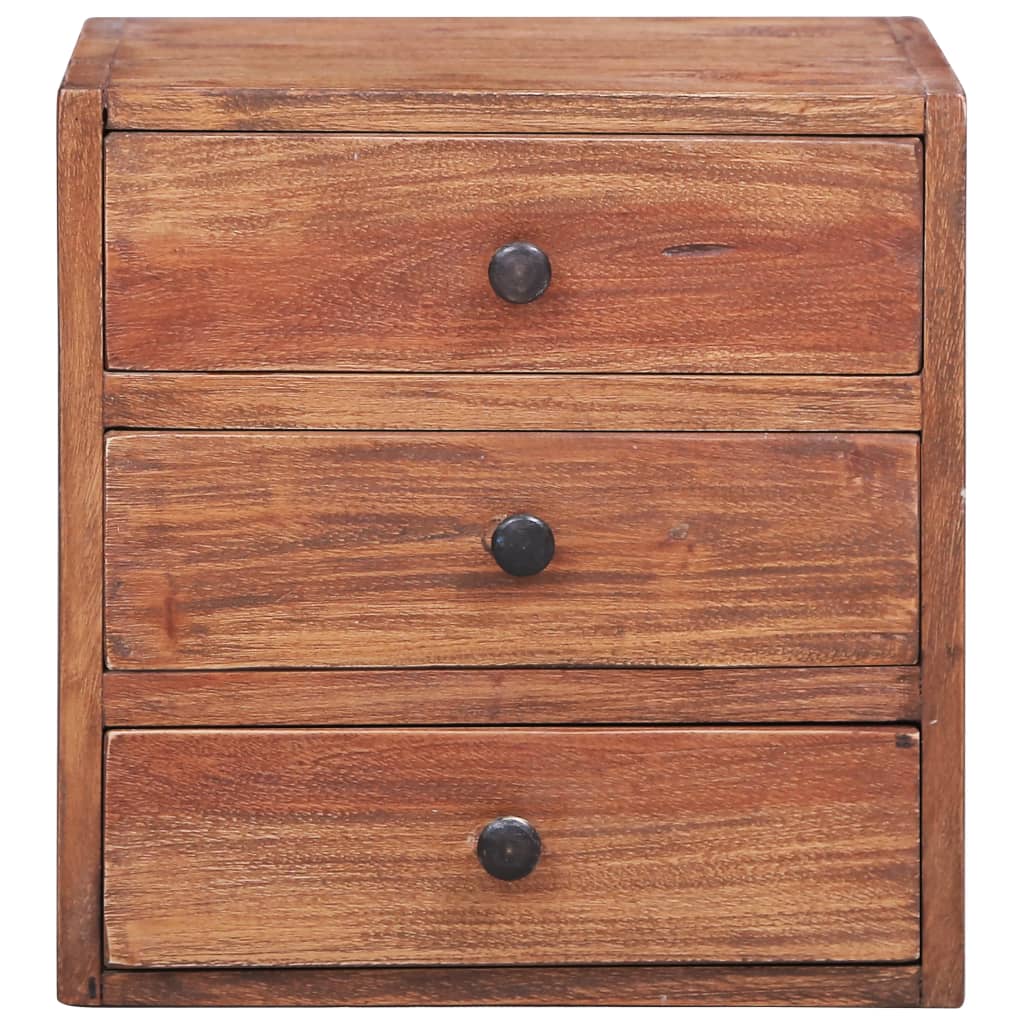 Mesita de noche con 3 cajones madera maciza caoba 35x25x35 cm