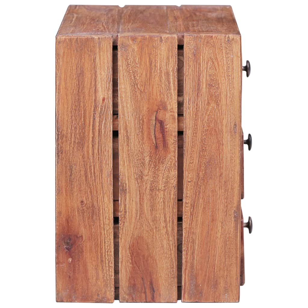 Mesita de noche con 3 cajones madera maciza caoba 35x25x35 cm