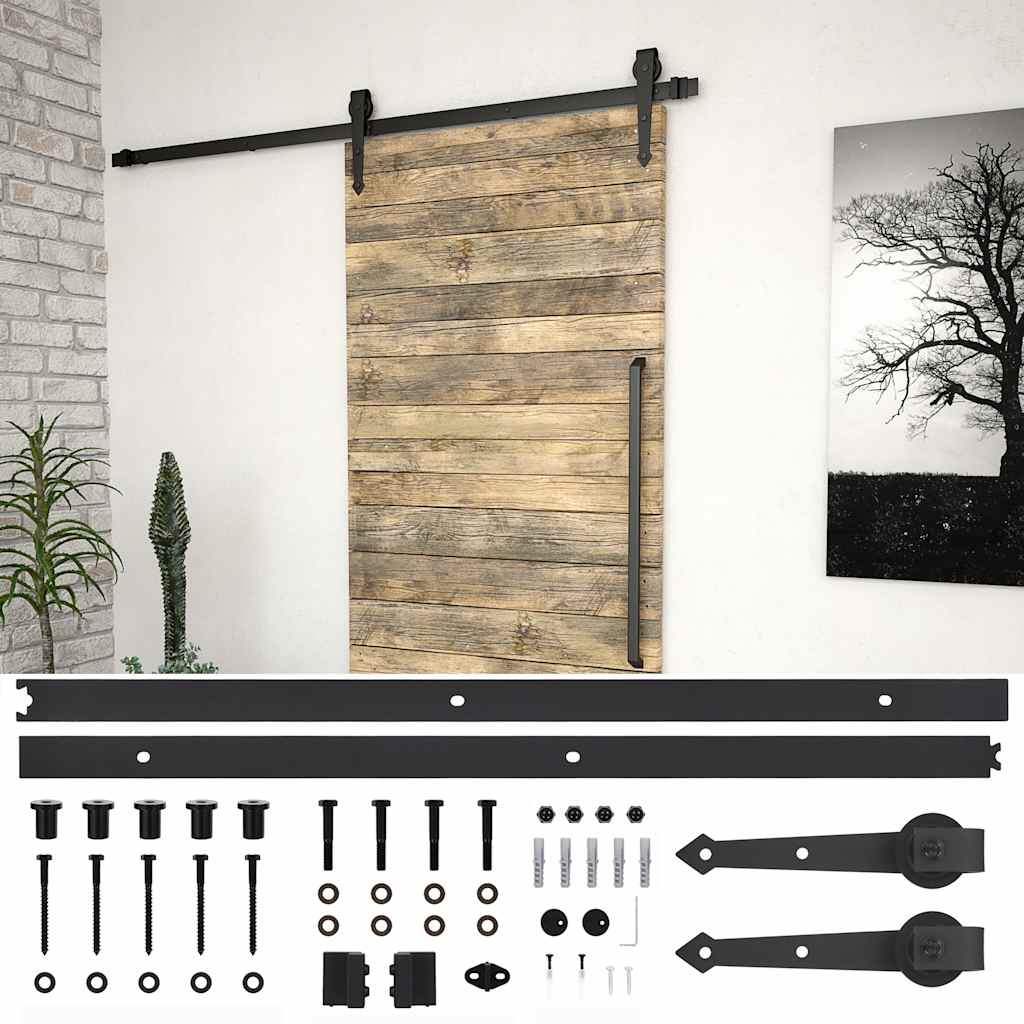 SKIEN Sliding Door Hardware Kit Black Steel 200cm