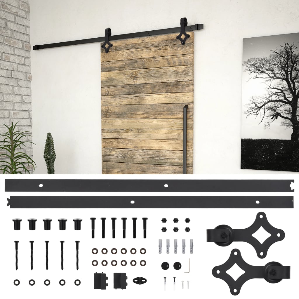 Kit de herrajes para puertas correderas acero negro 200 cm