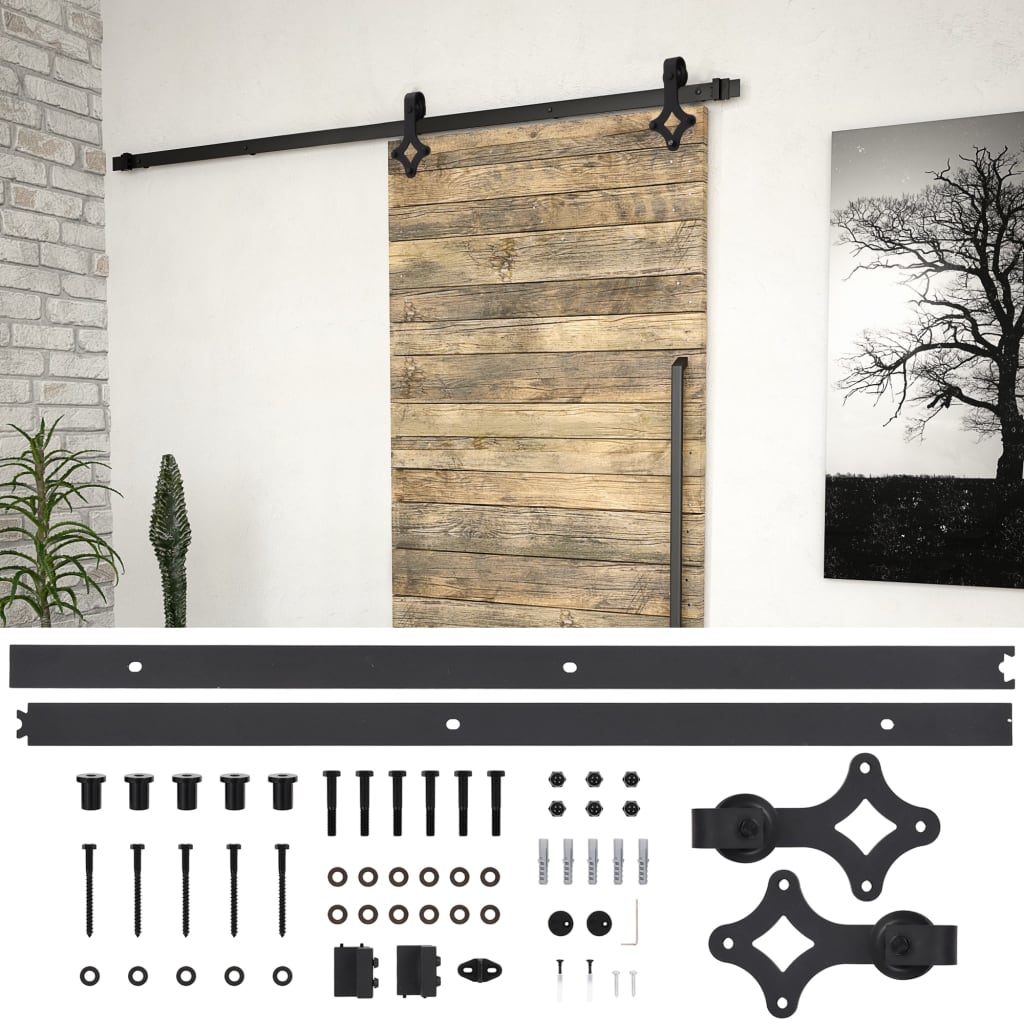 SKIEN sliding door hardware kit black steel 200cm