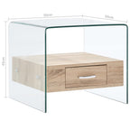 Mesa de centro con cajón vidrio templado 50x50x45 cm