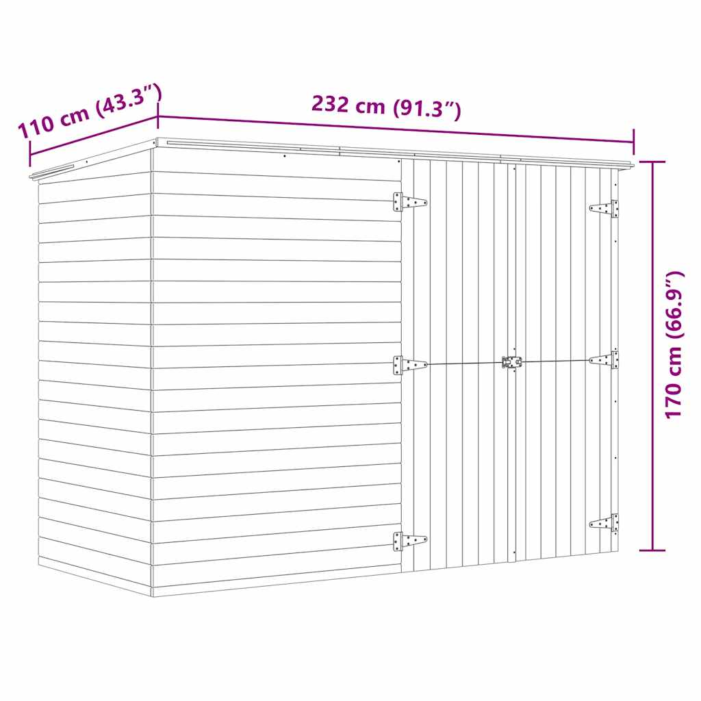Cobertizo para jardín de madera pino impregnada 232x110x170 cm