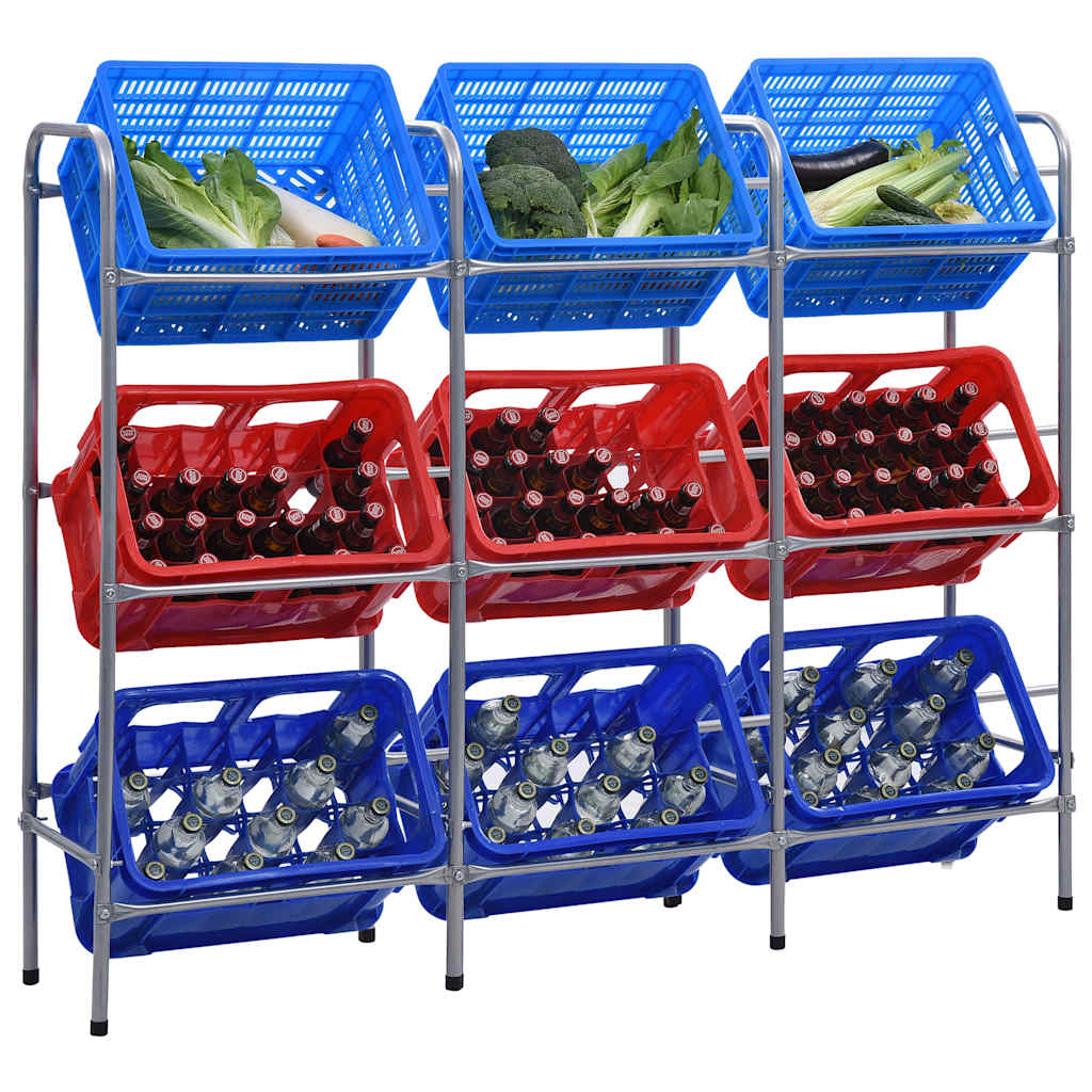 12-Box storage shelf, silver steel, 190x33x116cm