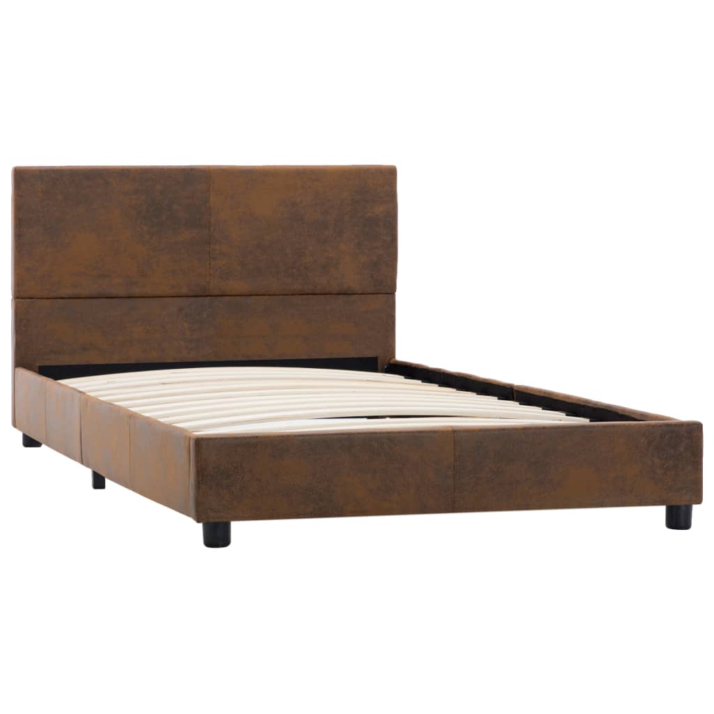 Estructura cama sin colchón piel ante sintética marrón 90x200cm