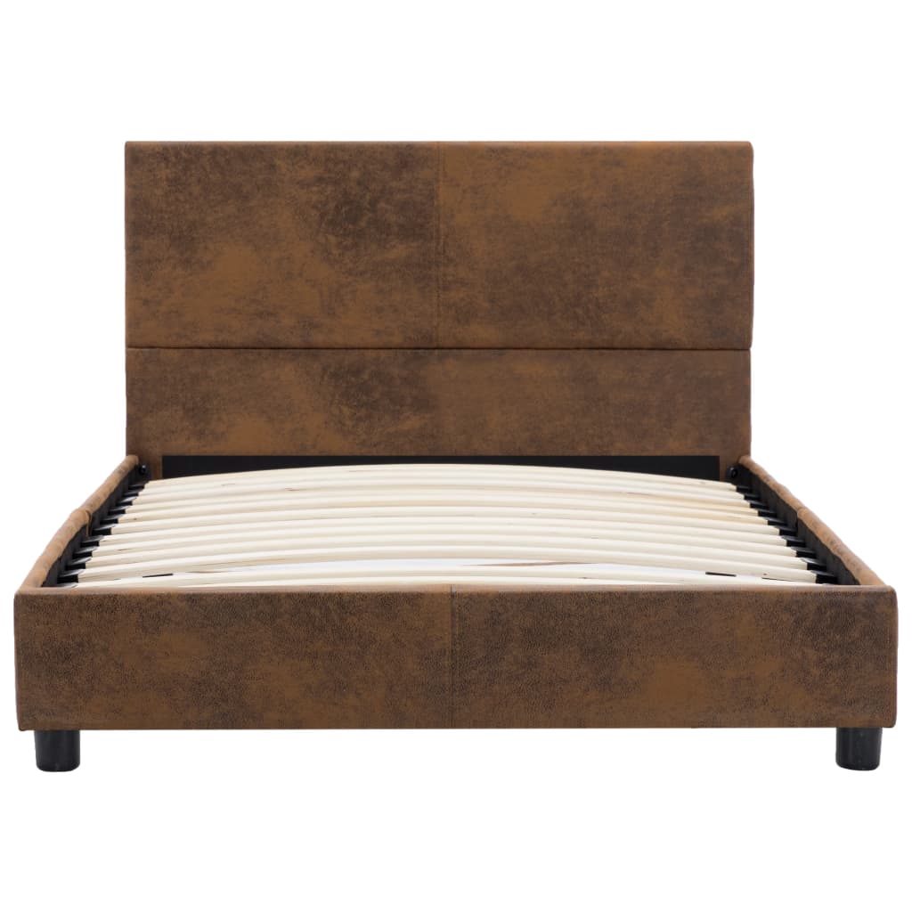 Estructura cama sin colchón piel ante sintética marrón 90x200cm