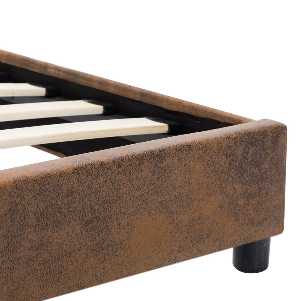 Estructura cama sin colchón piel ante sintética marrón 90x200cm