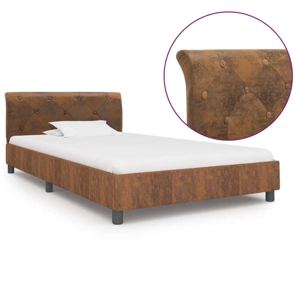 Brown Faux Suede Bed Frame without Mattress 90x200cm