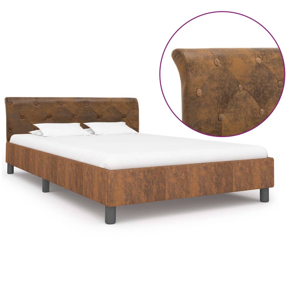 Brown Faux Suede Bed Frame without Mattress 90x200cm