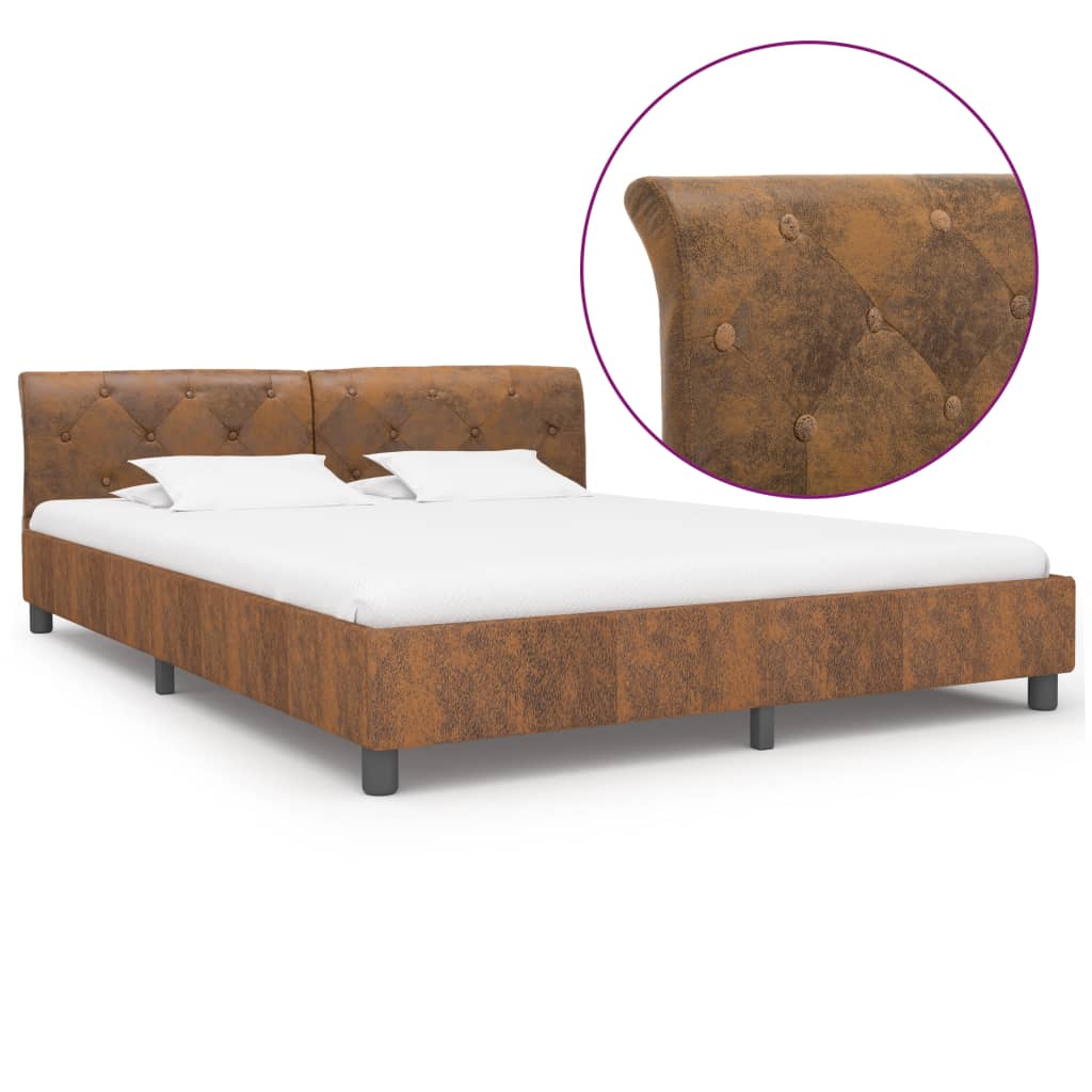 Brown Faux Suede Bed Frame without Mattress 90x200cm