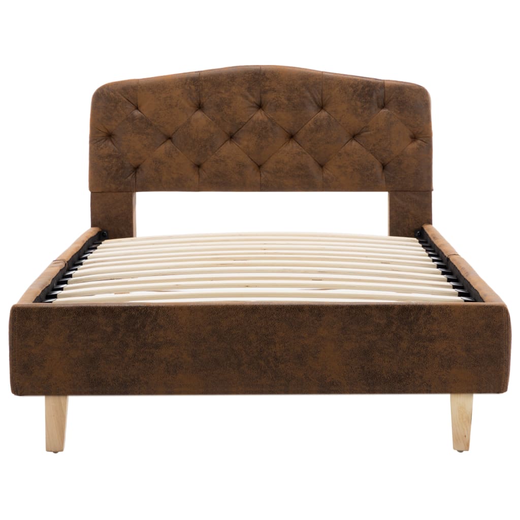 Estructura cama sin colchón piel ante sintética marrón 90x200cm