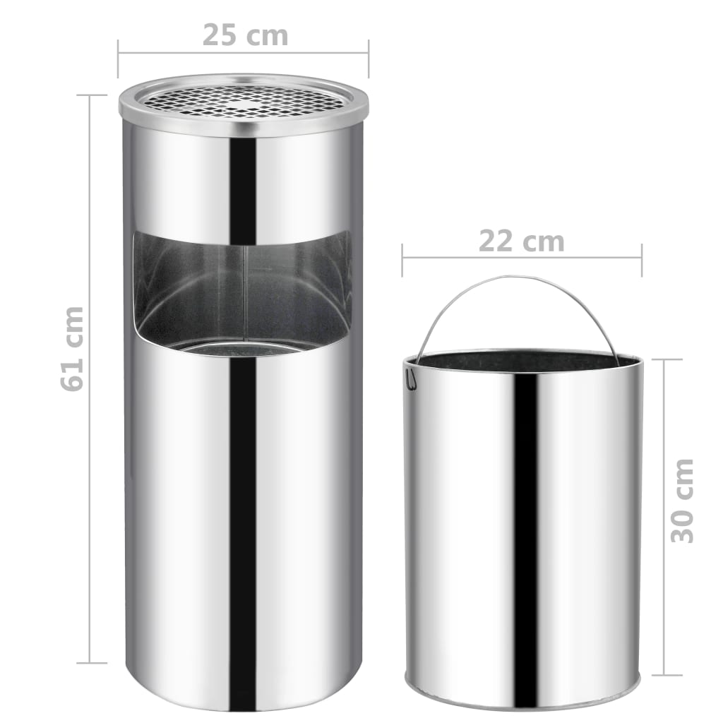 Papelera con cenicero de acero inoxidable 30 L