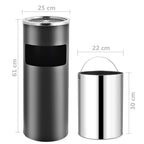 Papelera con cenicero de acero gris 30 L
