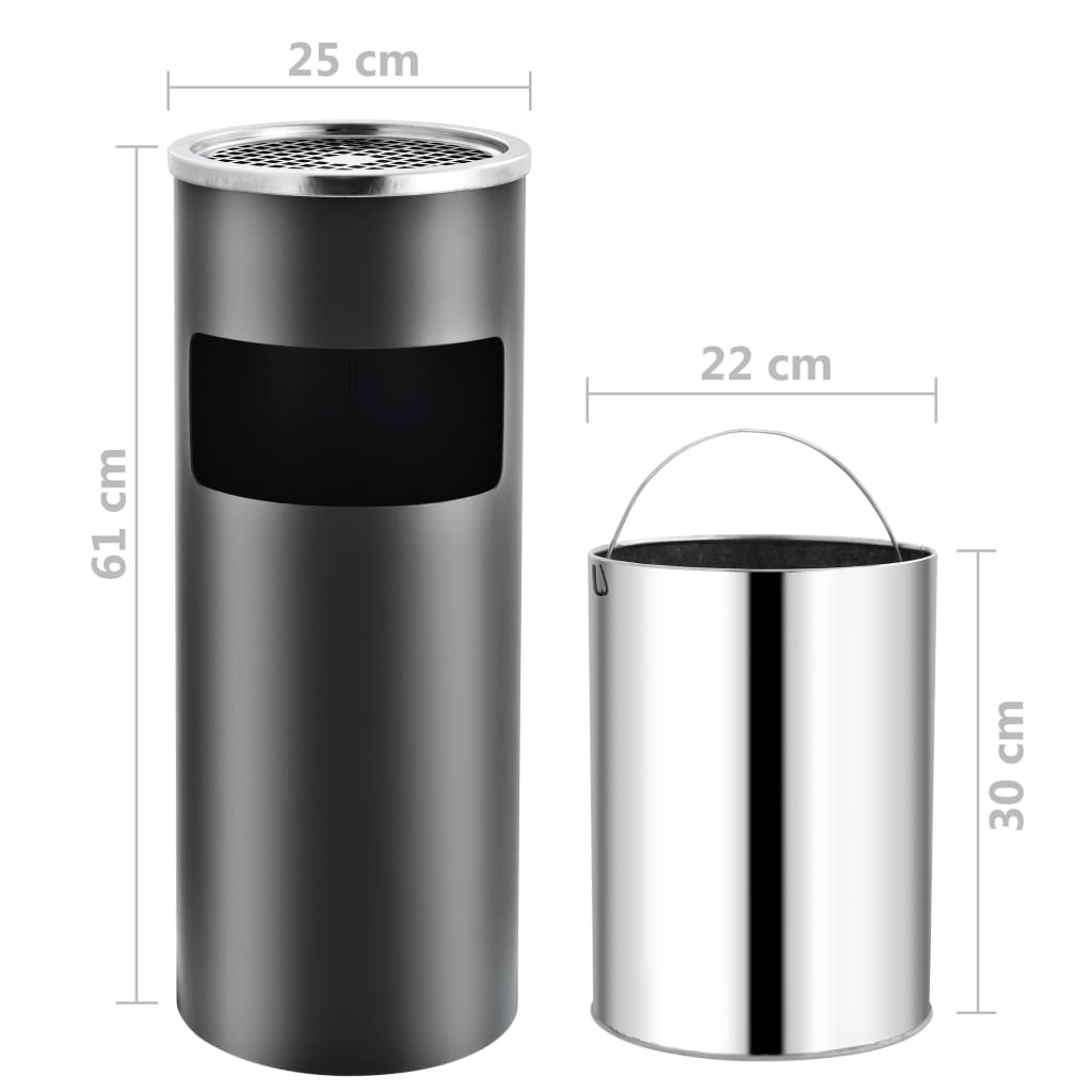 Papelera con cenicero de acero gris 30 L