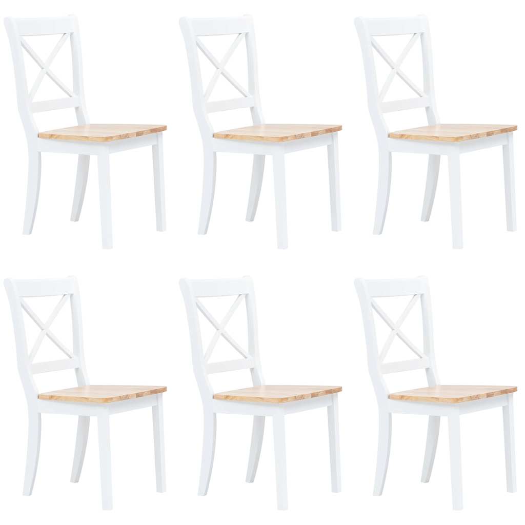 Sillas de comedor 6 uds madera maciza de caucho blanco y madera